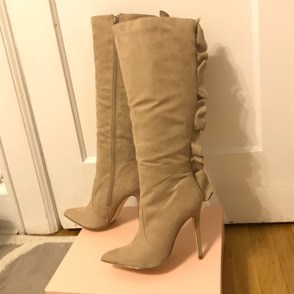 Tall Boots with faux suede in light Taupe, 8.5